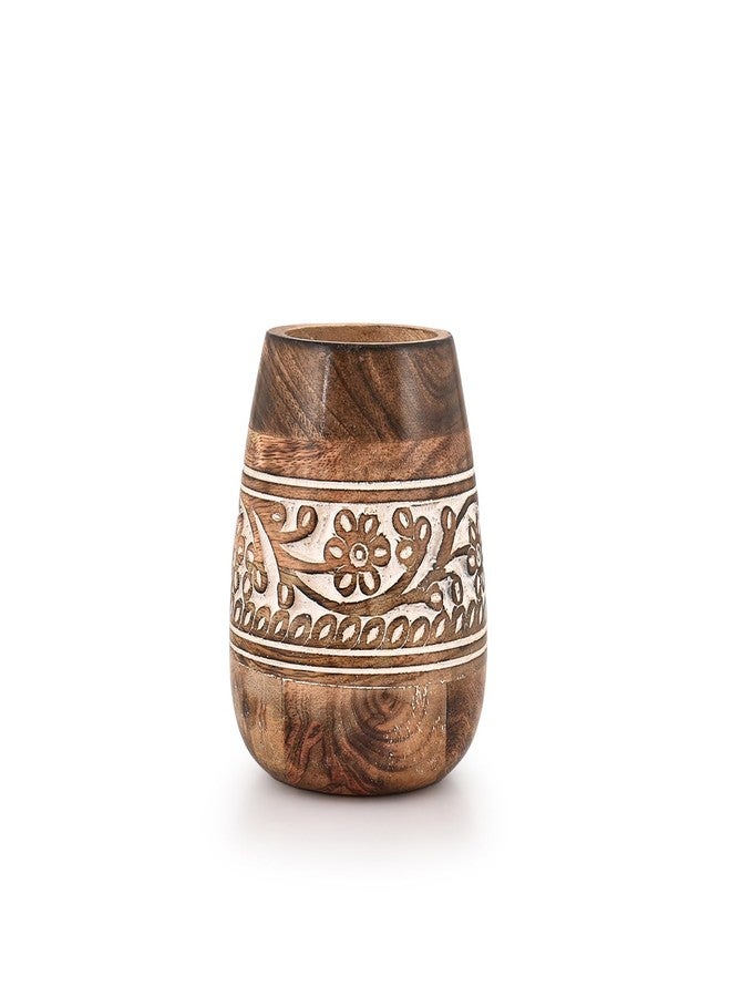 Kaizen Casa Utensil Crocks Mango Wood Utensil Holder for Kitchen Counter Round Countertop Storage Organizer for Cooking Tools (4" x 4" x 5.5" ) - Image 1
